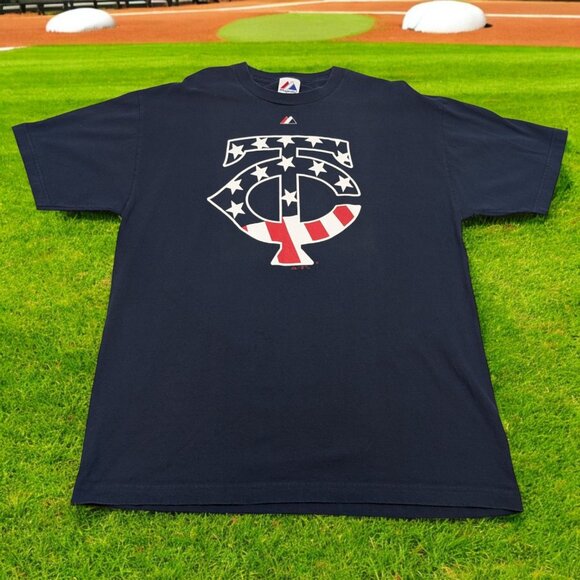 Majestic TC Minnesota Twins MLB Shirt Mens XL Blue Patriotic USA‎ - Picture 1 of 8